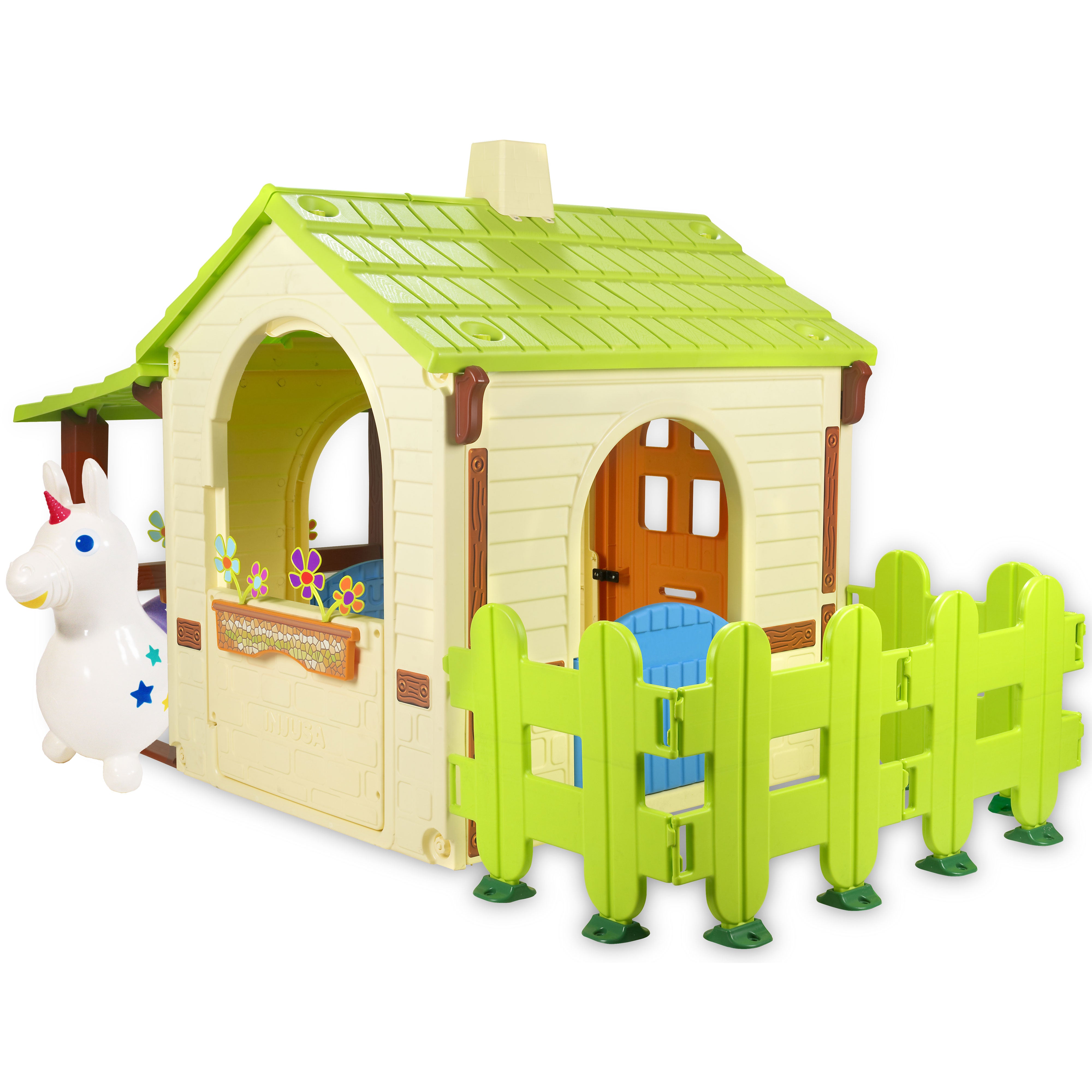 Studio image of the Country Playhouse with the White Rody Magical Unicorn.