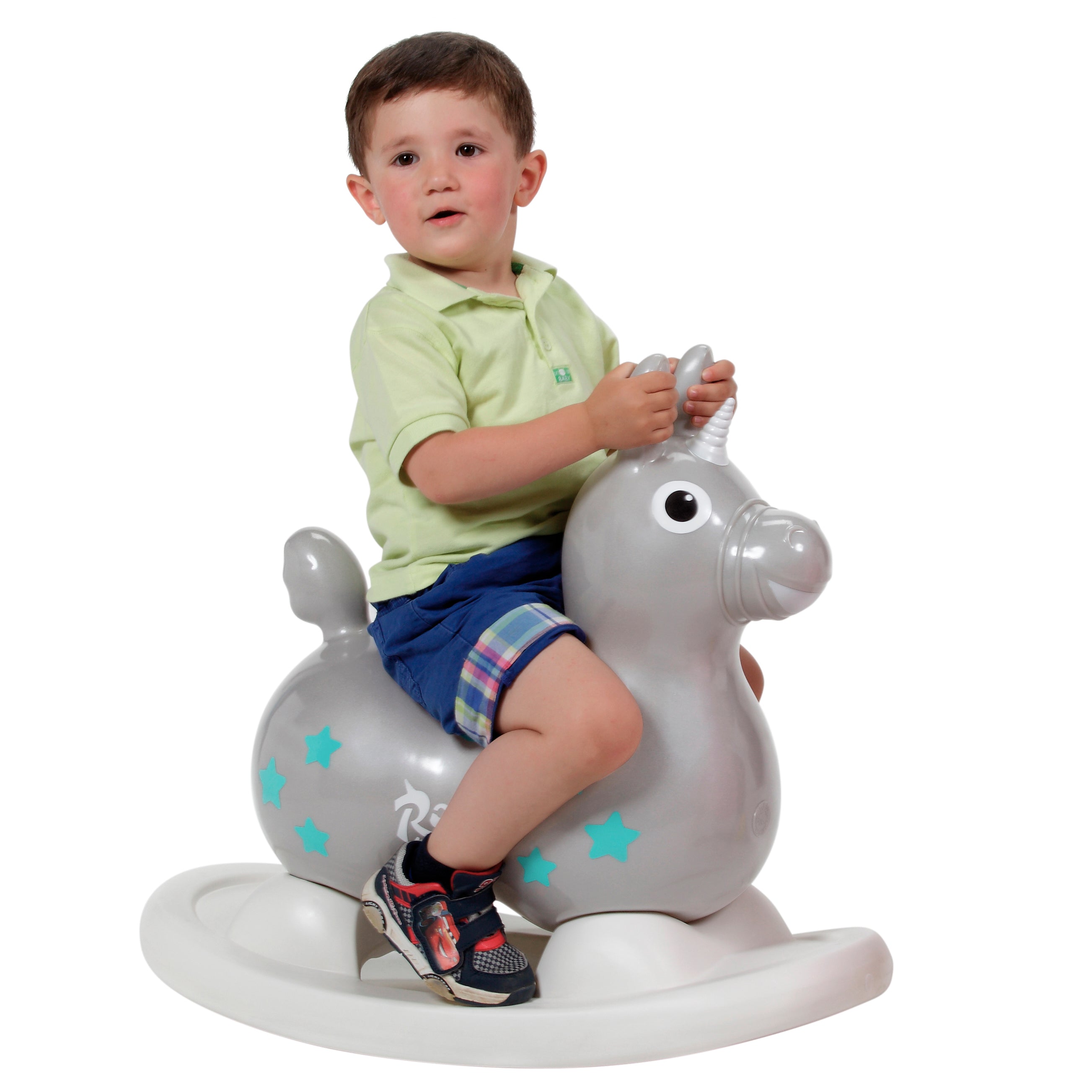 Transform your Rody Magical Unicorn bounce toy into a nice rocking toy thanks to the removable Rocking Base. In this way, you can increase its functions and extend the possibilities of use. The magical horn and the sparkling stars stimulate children’s imagination. The Magical Unicorn helps your child develop balance, movement skills and coordination. 