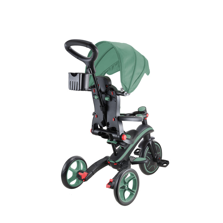 Explorer Trike Foldable 4-in-1 with foldable seat, adjustable handle, canopy, and puncture-free wheels for toddlers.