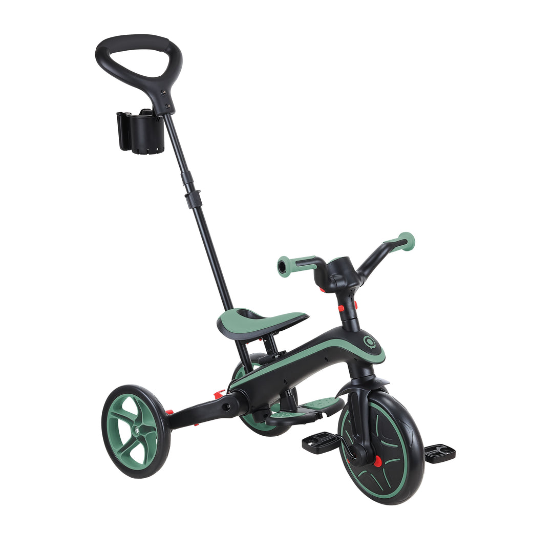 Explorer Trike Foldable 4-in-1 toddler tricycle with adjustable parent handle and foldable design for ages 10 months to 5 years.