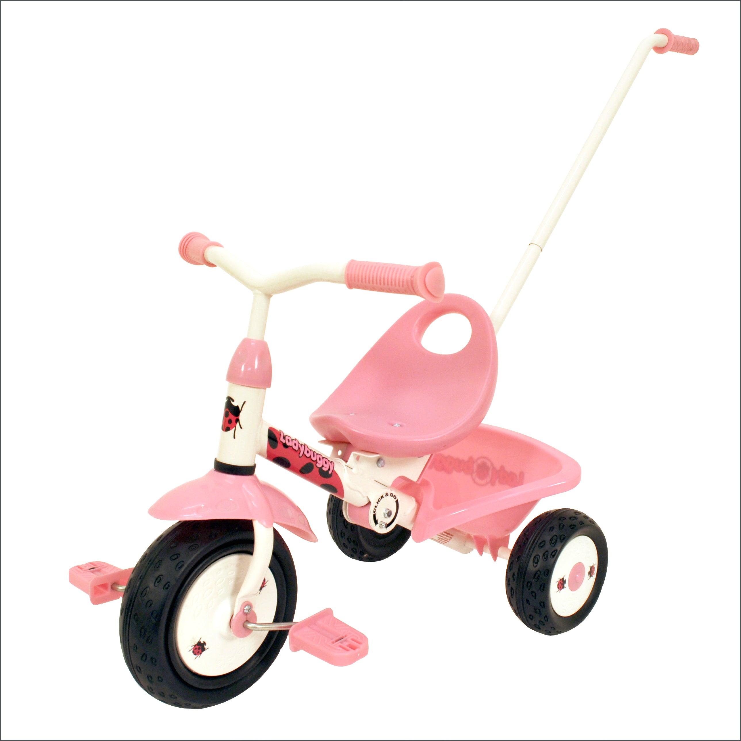The height adjustable pusbar allows for parental control over the trike when your little one is not ready to pedal on their own.