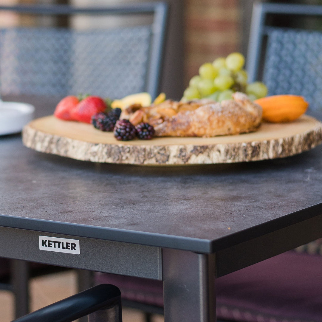 Loft HPL Dining Tables with Umbrella Hole featuring durable 12mm weatherproof High Pressure Laminate top in Iron Gray/Anthracite.