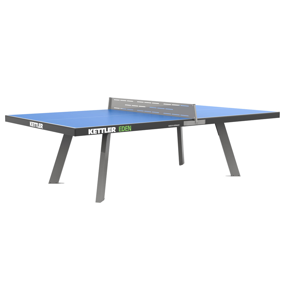 Eden Outdoor Stationary Table Tennis Table with weatherproof blue top and sturdy galvanized steel frame.