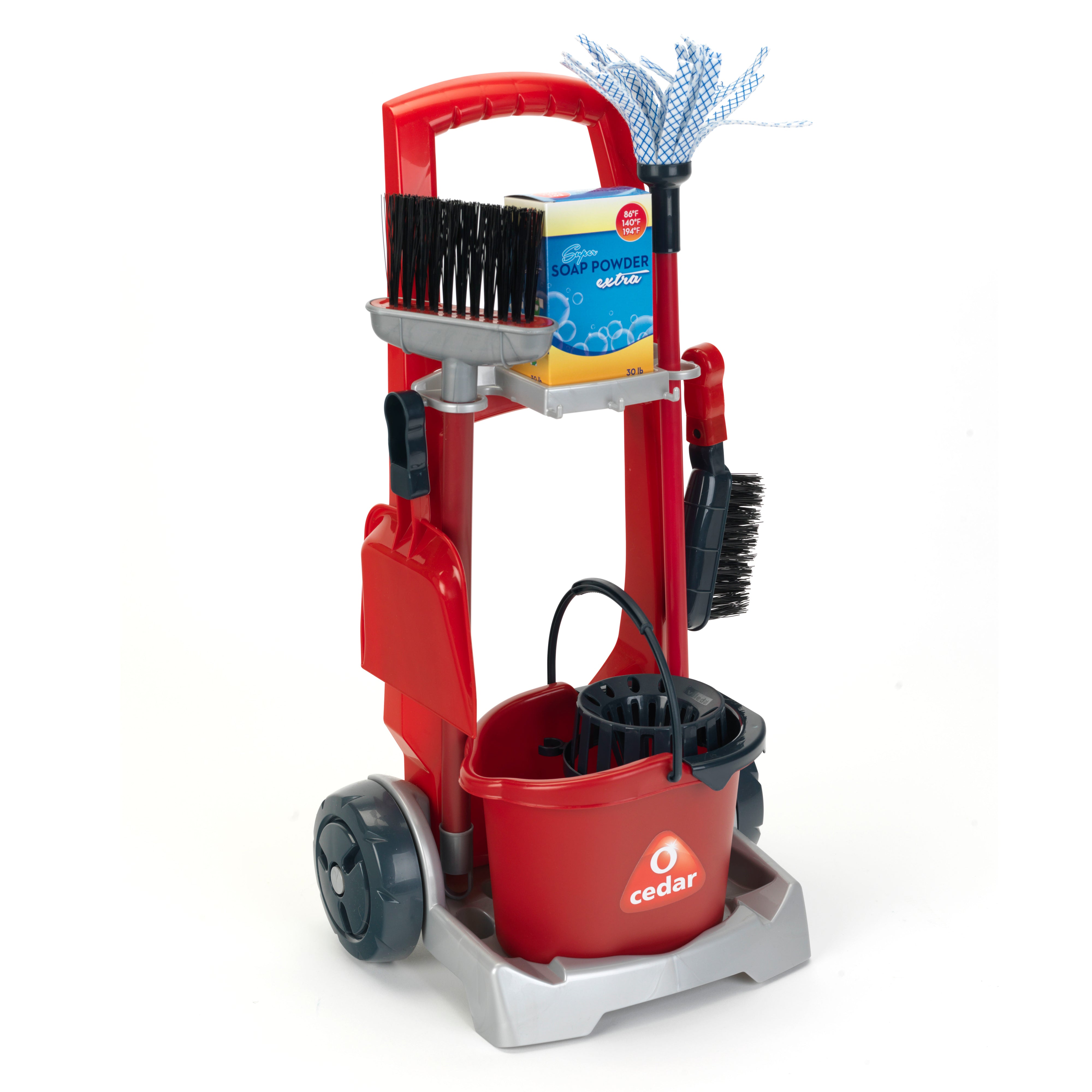 Let your little helper clean the house with you using the Theo Klein 8-Piece Pretend Play Cleaning Cart Set. This 8-piece playset gives your child everything they need to keep your home sparkling.