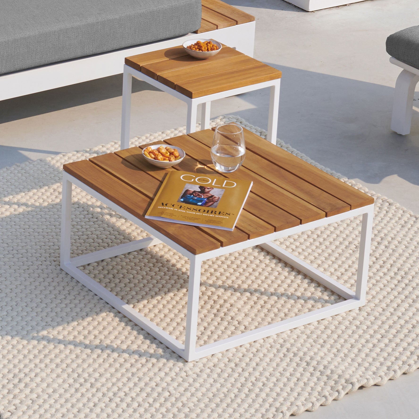 Add more functional dining and entertaining space with the Gili aluminum and FSC Certified teak coffee table and side tables. This versatile collection can accommodate any outdoor space from an intimate balcony area to a more spacious patio or deck.