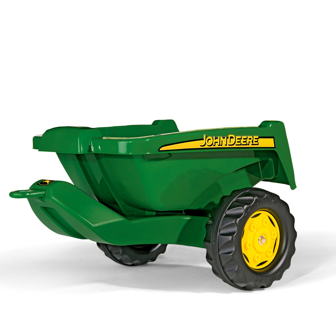John Deere Tipper Trailer with oversized resin tires, single axle, and real tipping action for Rolly Toy tractors.