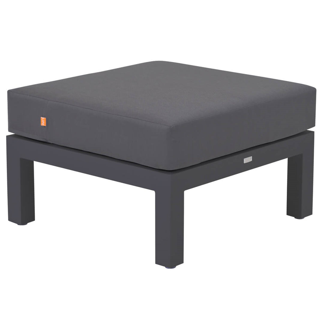 Timber Corner Conversation Set charcoal cushion on lightweight powder-coated aluminum frame ottoman.