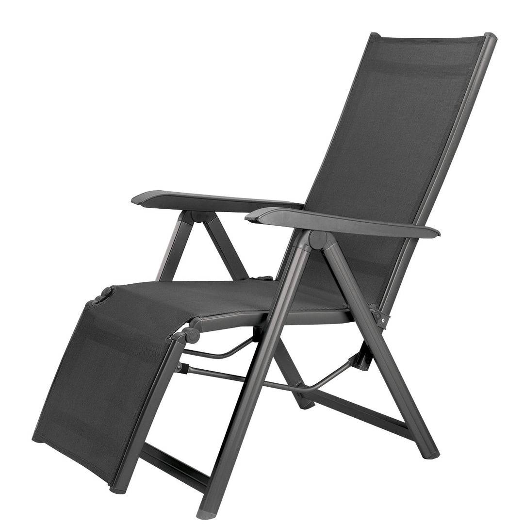 Basic Plus Relaxer Multi-Position Relaxer in grey with folding aluminum frame and ergonomic textile sling seating.