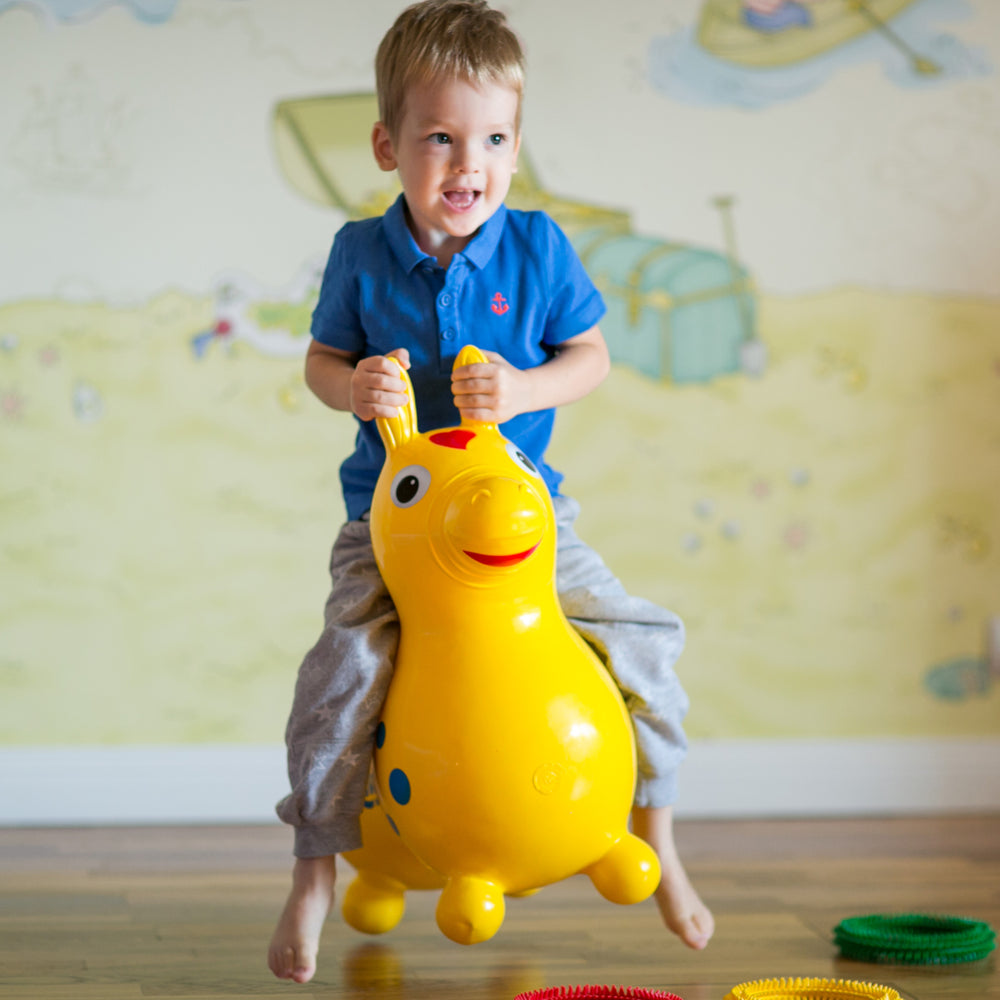 The Rody Inflatable Bounce Horse promotes active playtime while developing children’s balance, motor skills and body coordination. The Rody Horse has been adopted in many nursery schools as a psycho-motor tool, and also used by therapists to enhance language, memory, and perception skills. However, it's mainly a fun and relaxing toy to get your child active.