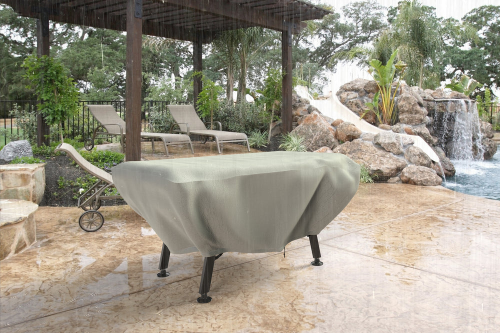 Universal Outdoor Foosball Table Cover protecting foosball table with durable fabric, buckle straps, and snug fit for outdoor use.