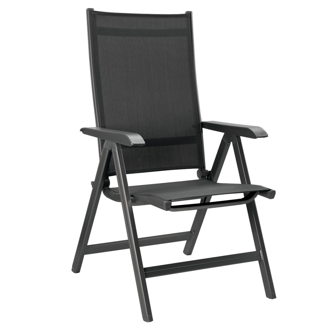 Basic Plus Multi Position Reclining Armchair in grey with lightweight aluminum frame and ergonomic textile sling seat.