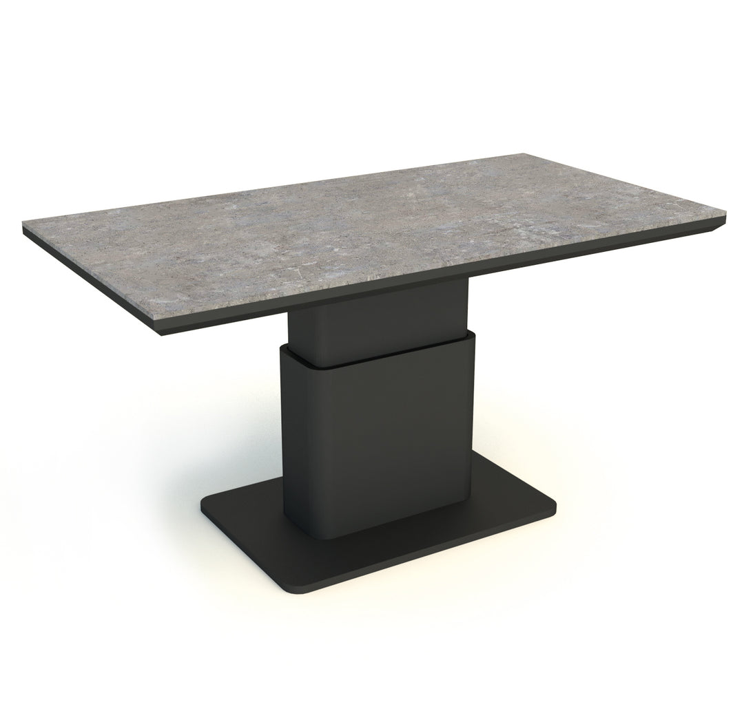 Adjustable height table with ceramic concrete look top from the Timber Corner Conversation Set in lava frame color.