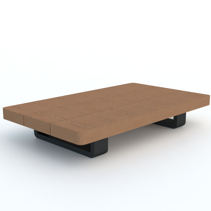 Fitz Roy 55x32x10-inch Teak Coffee Table with robust teak top and lava aluminum frame for outdoor durability.