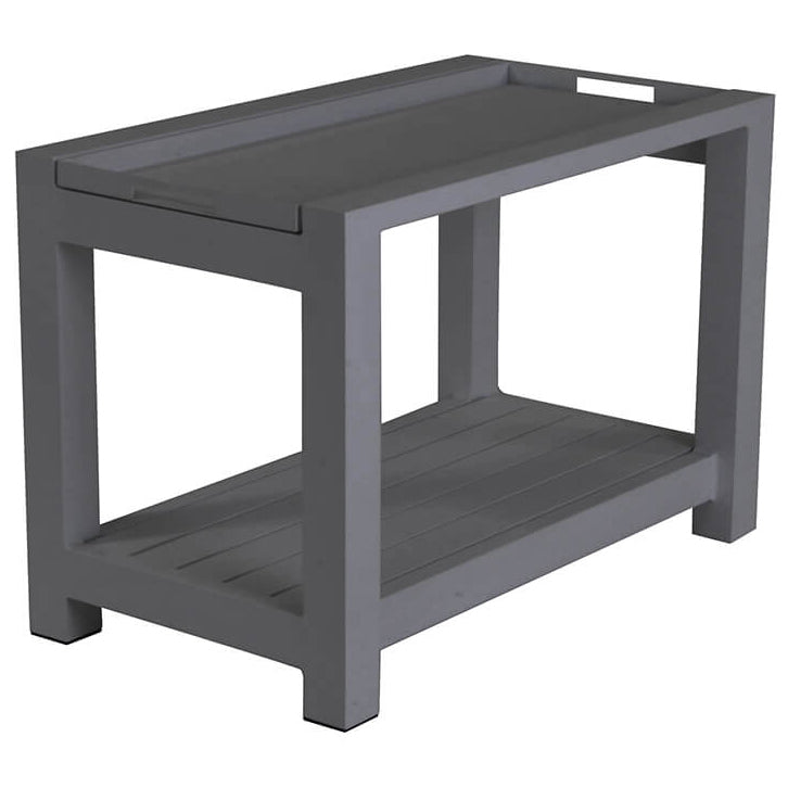 Easy Serving Trolley - Aluminum with removable tray, durable powder-coated frame, bottom shelf, and semi-hidden wheels.