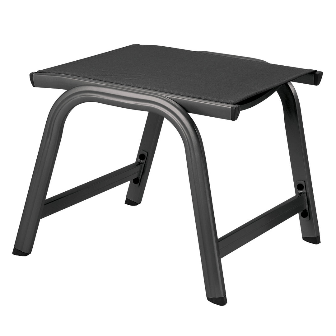 Basic Plus Ottoman with anthracite powder-coated aluminum frame and grey quick-drying Textilene sling, lightweight and durable design.