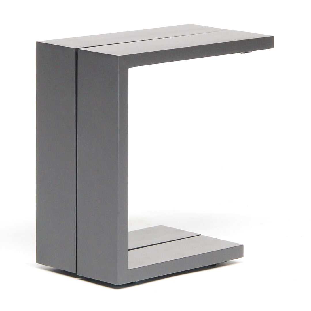Elba Powder Coated Aluminum Side Table in charcoal with modern style and rustproof aluminum frame for outdoor use.
