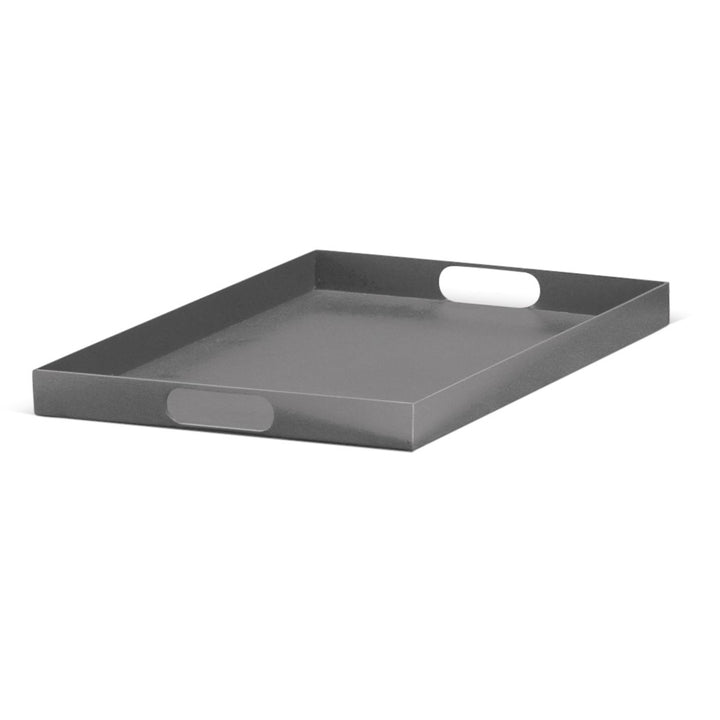 Elba Powder Coated Aluminum Serving Tray in charcoal with integrated handles, lightweight and rust-resistant for outdoor use.