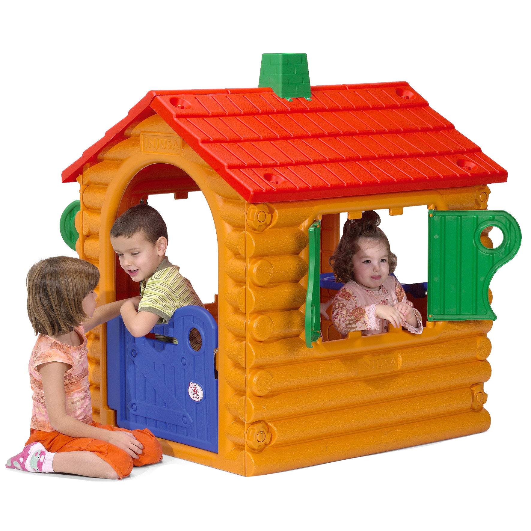 Studio image of the the INJUSA Resin Hut House with kids playing.