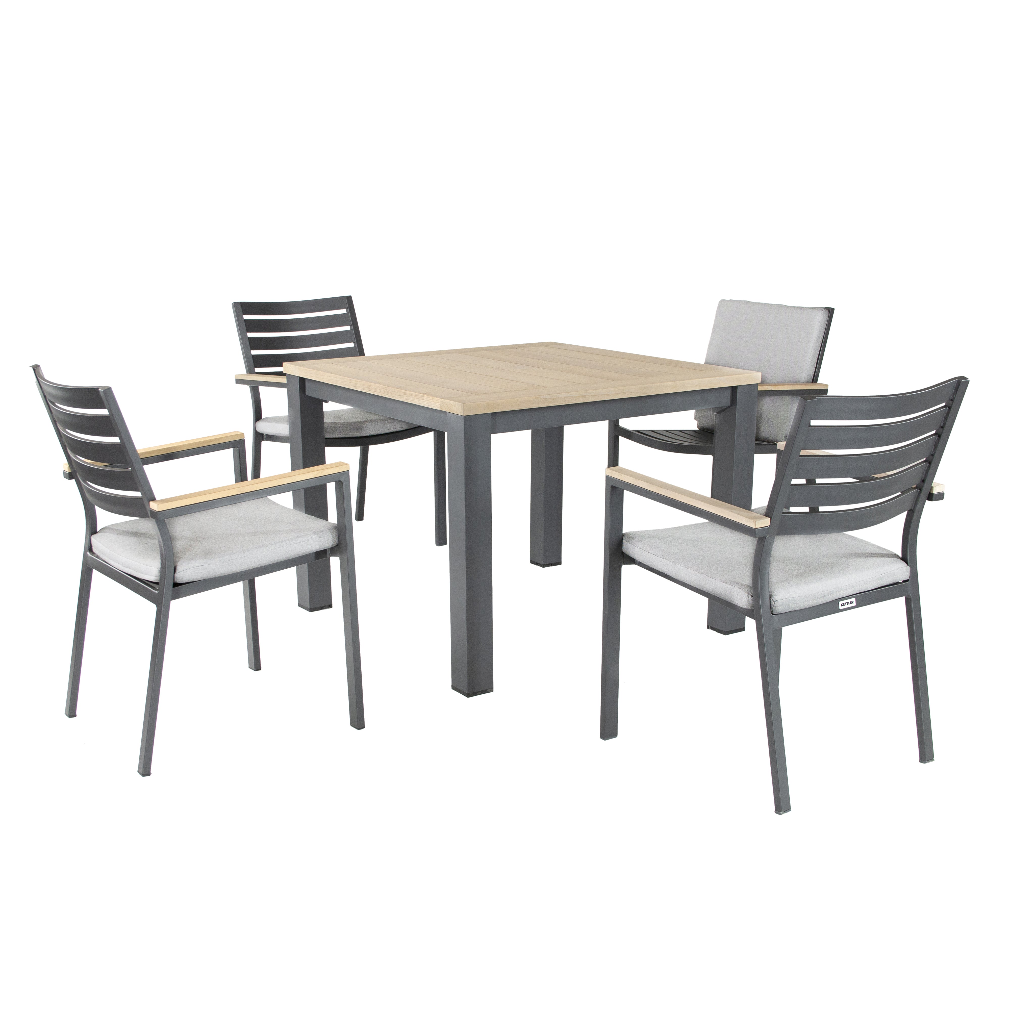 Elba 5 Piece Aluminum & Teak Dining Set w/ 40" x 40" Dining Table