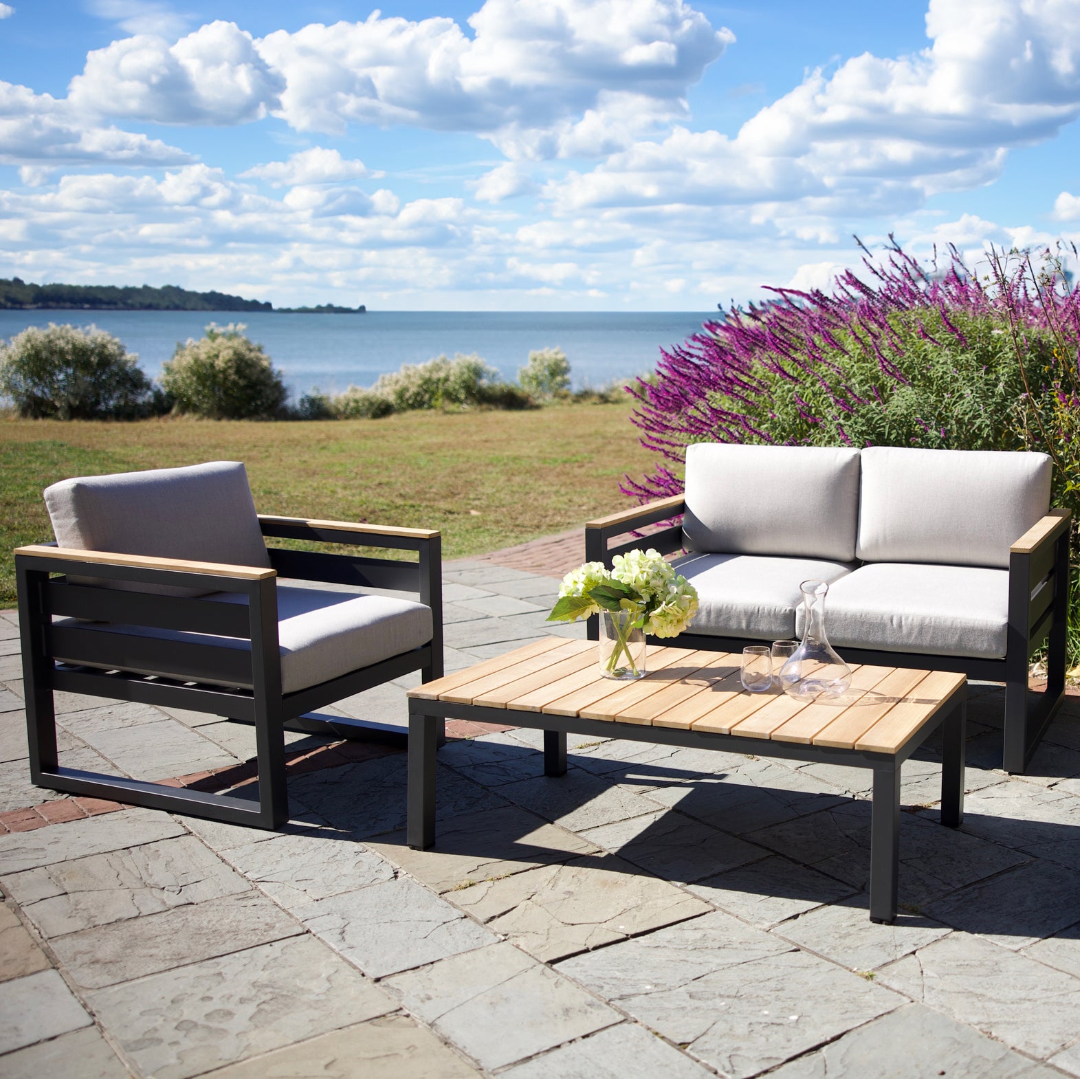49”x 28” Elba Comfort Rectangular Coffee Table With Teak Top lifestyle