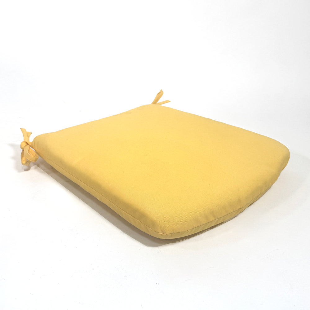 Seat Cushion With Ties - Sunbrella Buttercup Fabric in yellow, 19x18 inches, 2-inch thick, soft and durable cushion.