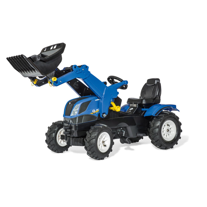New Holland Farmtrac Airtire w/Front Loader blue pedal tractor for kids with adjustable seat and pneumatic air tires