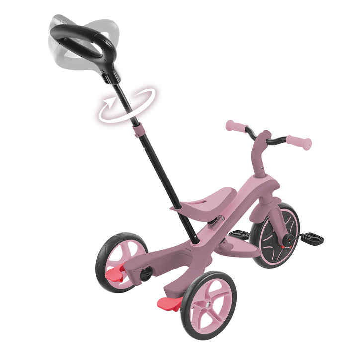 Explorer Trike Eco 4-in-1 in berry color with adjustable parent handle and convertible modes for toddlers.