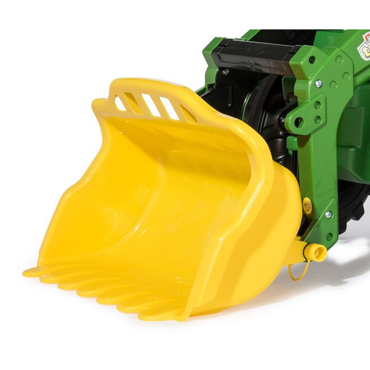 John Deere Premium X-Trac with Loader yellow front loader bucket attachment for kids' toy tractor play.