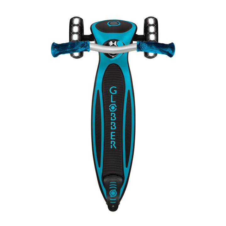 Top view of the Aqua Ace Scooter with LED light-up wheels and adjustable handlebars for kids and adults.
