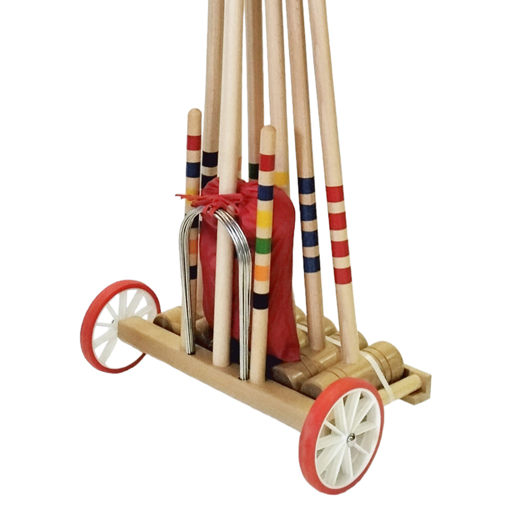 Jeu de croquet vintage 6 joueurs avec chariot en métal Jeu de croquet vintage 6 joueurs avec chariot en métal