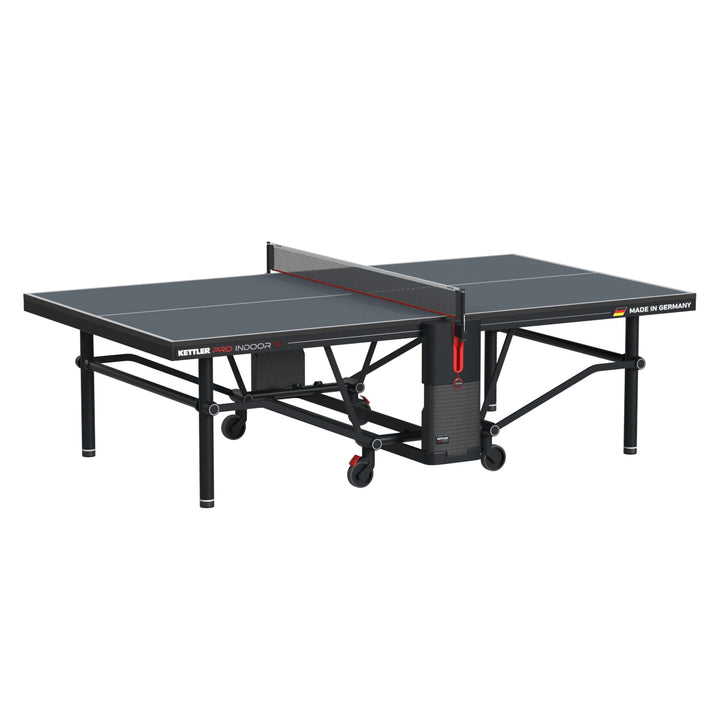 KETTLER Pro Indoor 15 Table Tennis Table with IN-TEC22 top, centerfold design, heavy-duty steel frame, and wheels for easy transport.