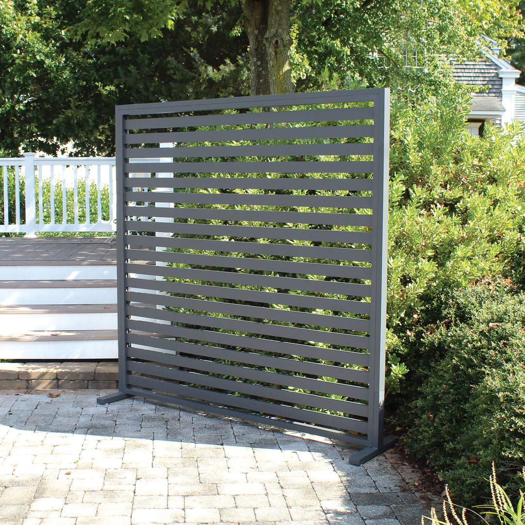 Aluminum Patio Room Dividers outdoor privacy screen with sturdy powder coated aluminum frame in garden setting.