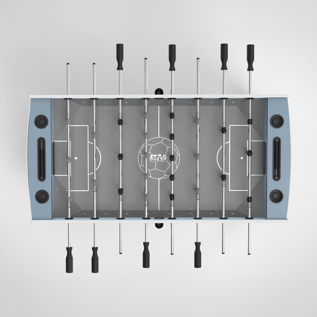 STAG Atmos Outdoor Foosball Table viewed from above with player rods handles and marked soccer field