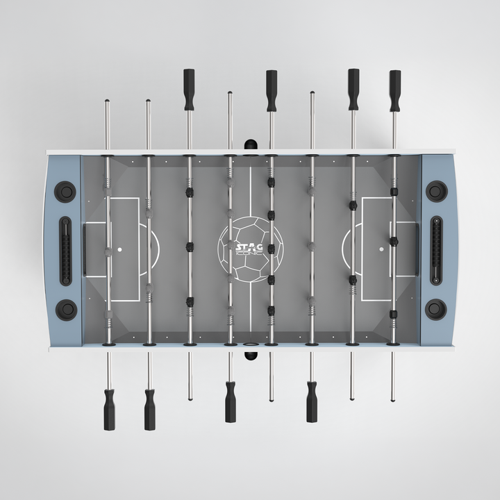 STAG Atmos Outdoor Foosball Table viewed from above with player rods handles and marked soccer field