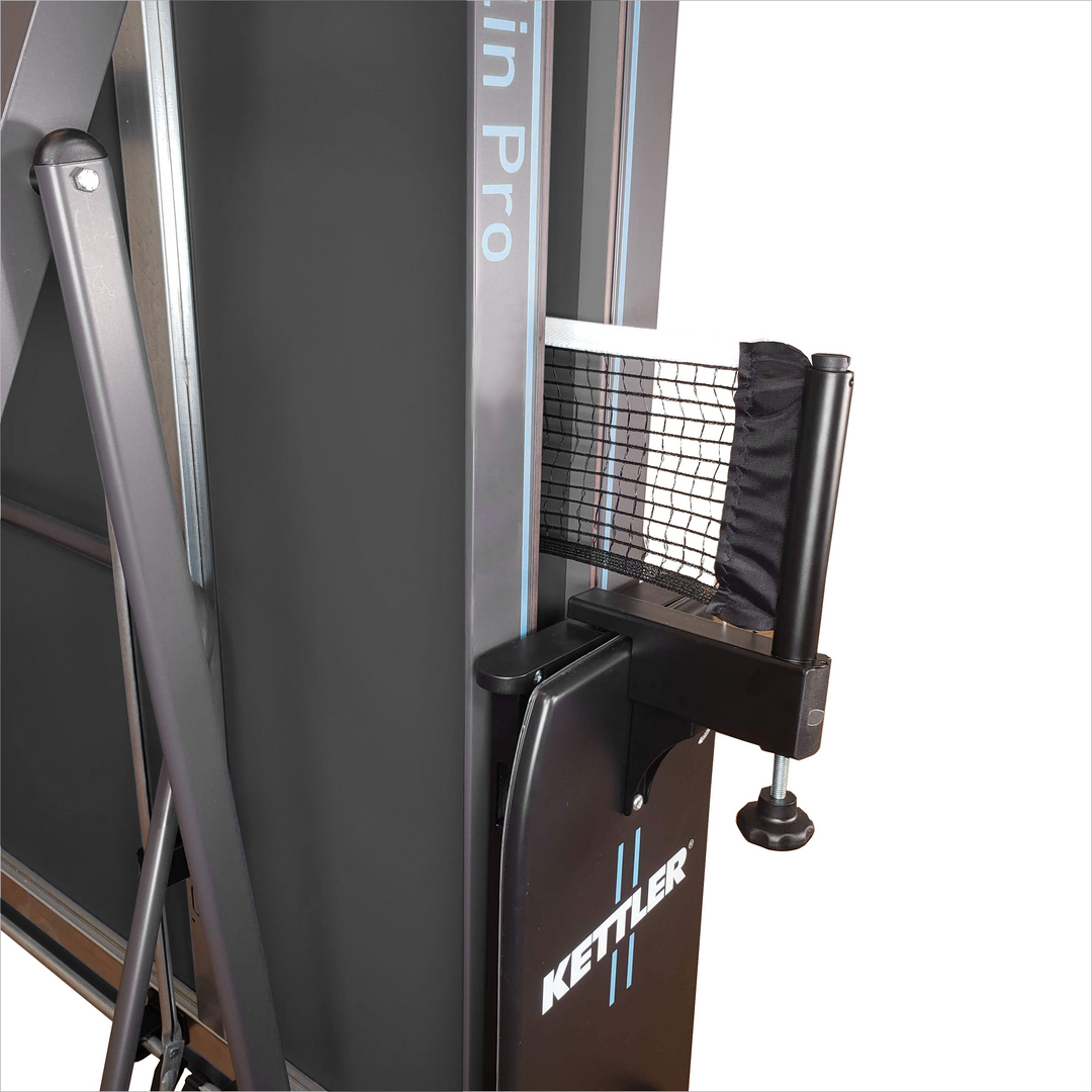 Close-up view of the net and steel profile apron on the Berlin Pro Indoor Table Tennis Table by KETTLER®