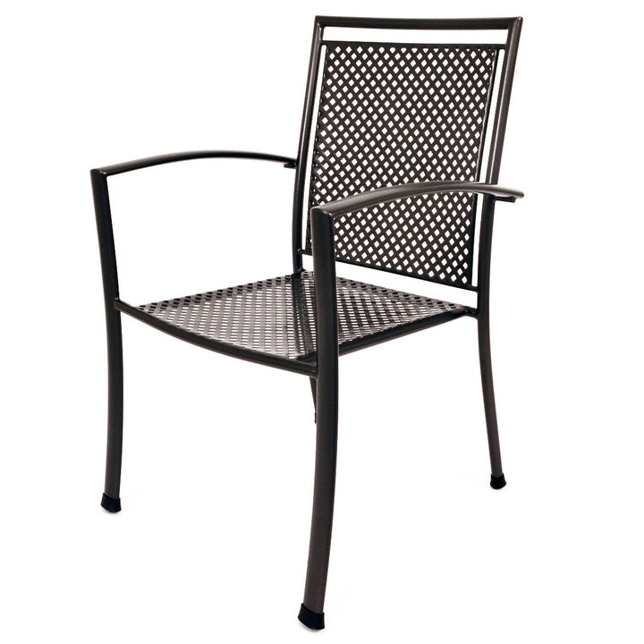 Reno 7-Piece Dining Set wrought iron arm chair with contoured seat and durable scratch-resistant finish in Iron Gray.