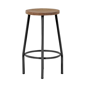 Canada Bar Height Dining Set stool with teak top and black powder-coated aluminum frame, industrial design.