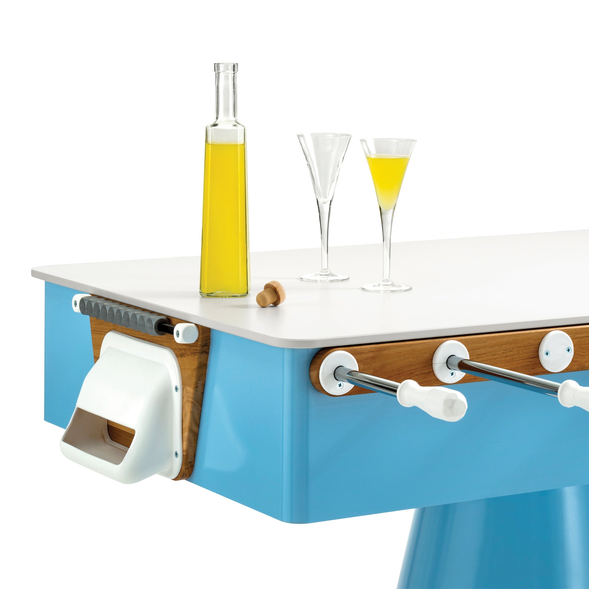 Ciclope blue foosball table entertainment top close up
