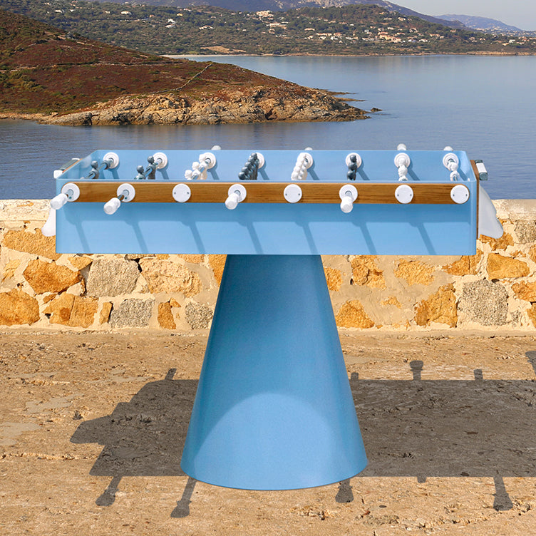Ciclope blue foosball table side view lifestyle