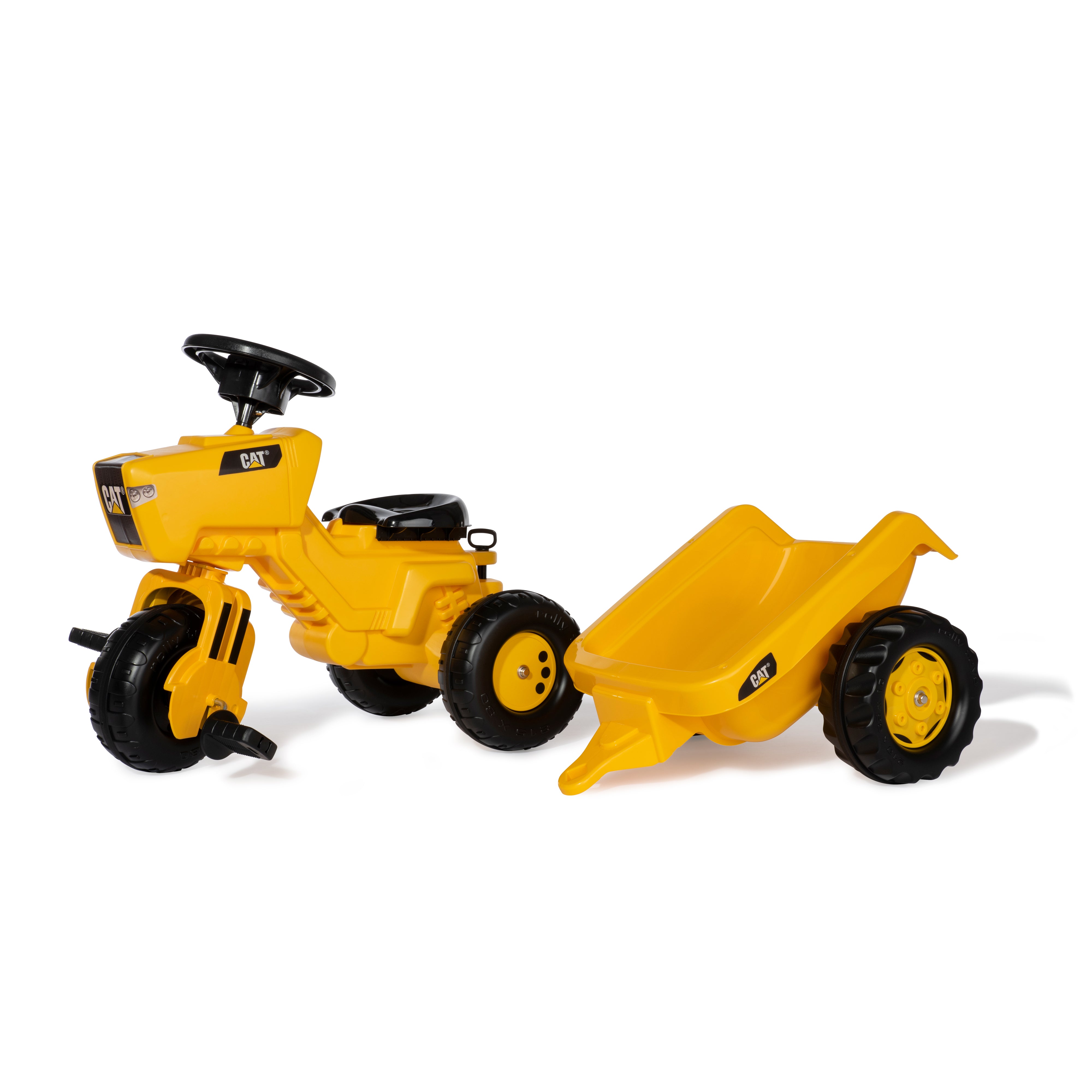 This CAT® Pedal Vehicle is on three wheels so it rides like a Tricycle with the look of a tractor