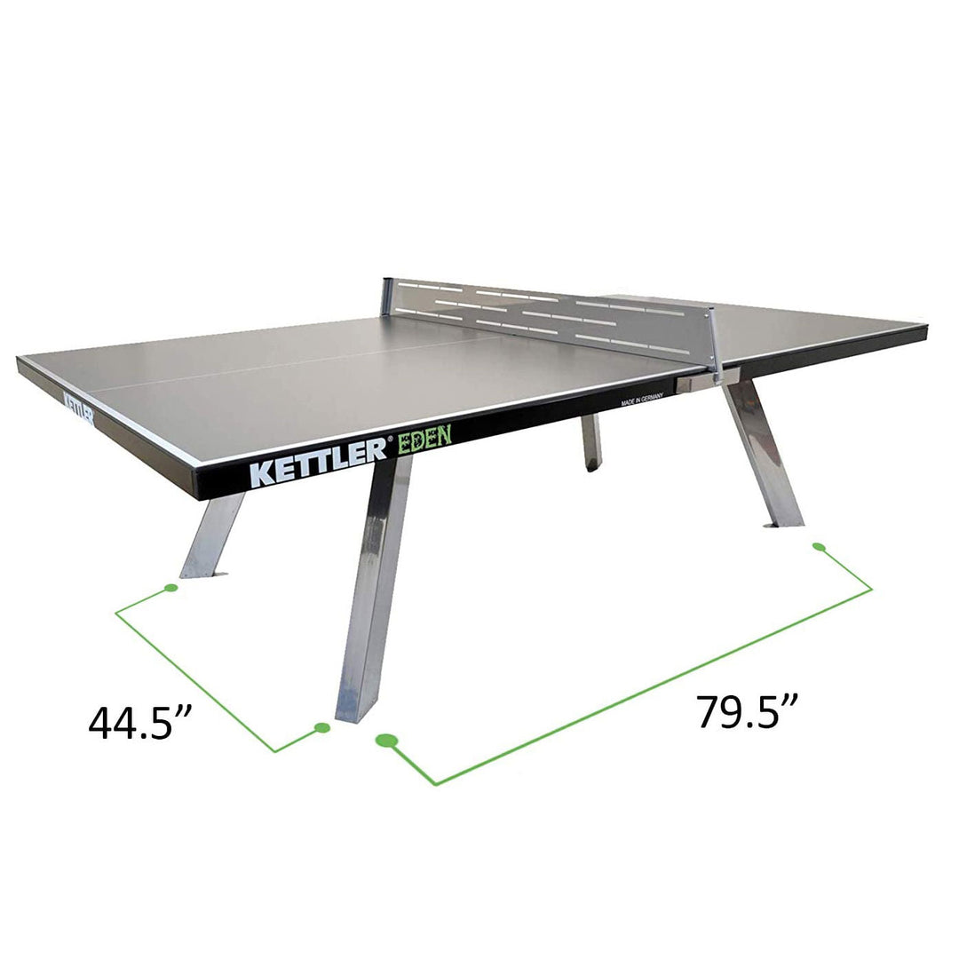 Eden Outdoor Stationary Table Tennis Table with weatherproof KETT-TEC10 top and galvanized steel frame for outdoor use.