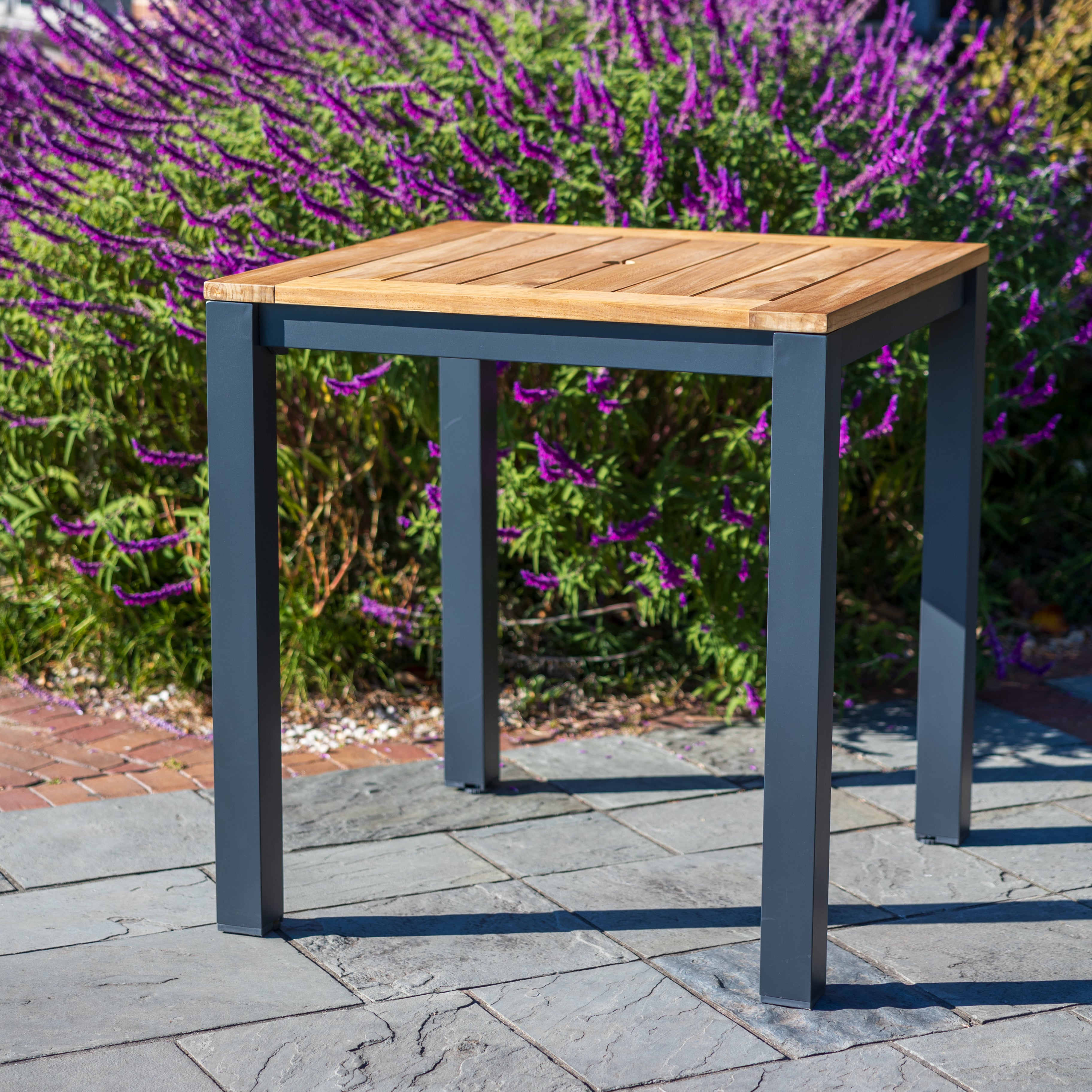 40" X 40" Elba Aluminum Bar Table With Teak Top