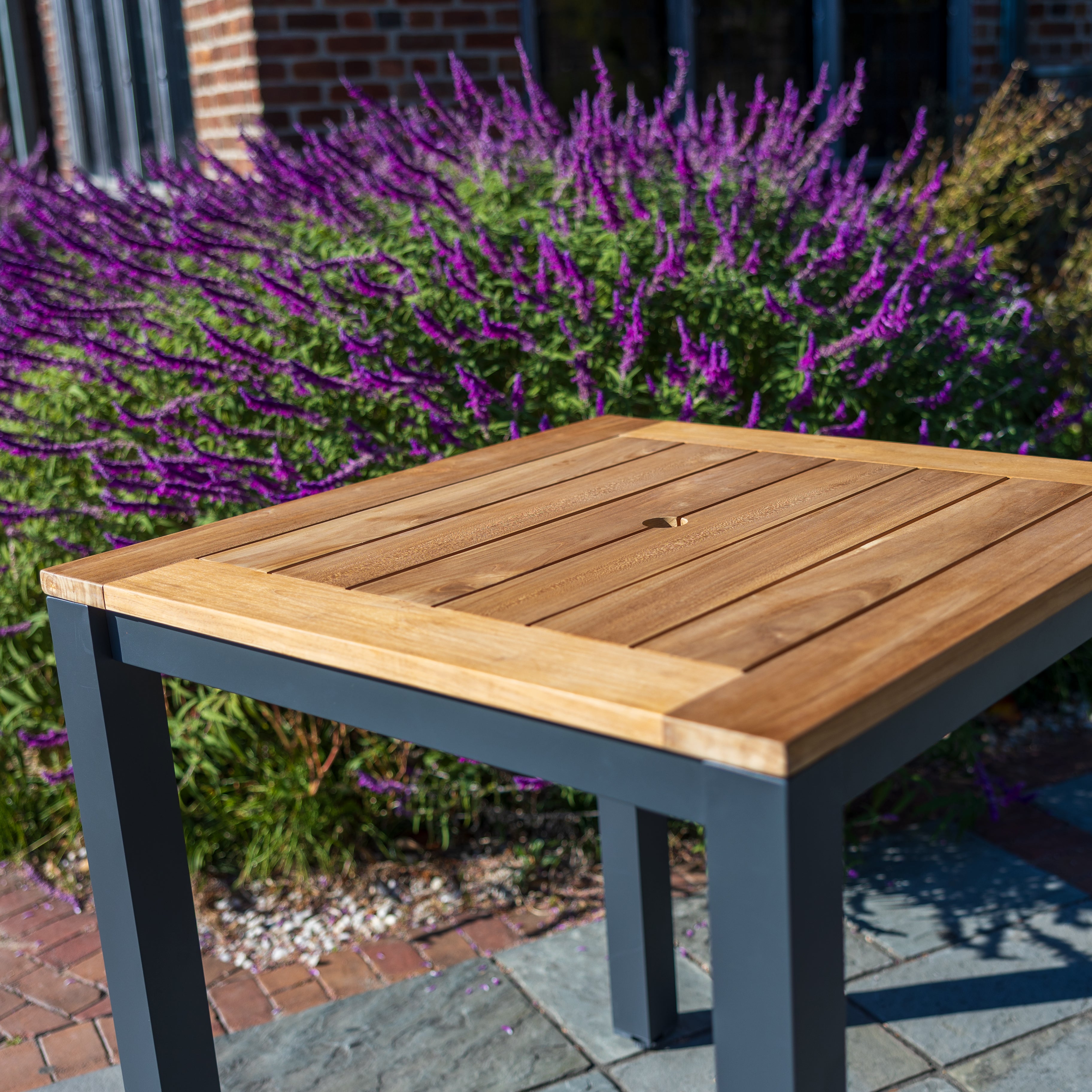 40" X 40" Elba Aluminum Bar Table With Teak Top