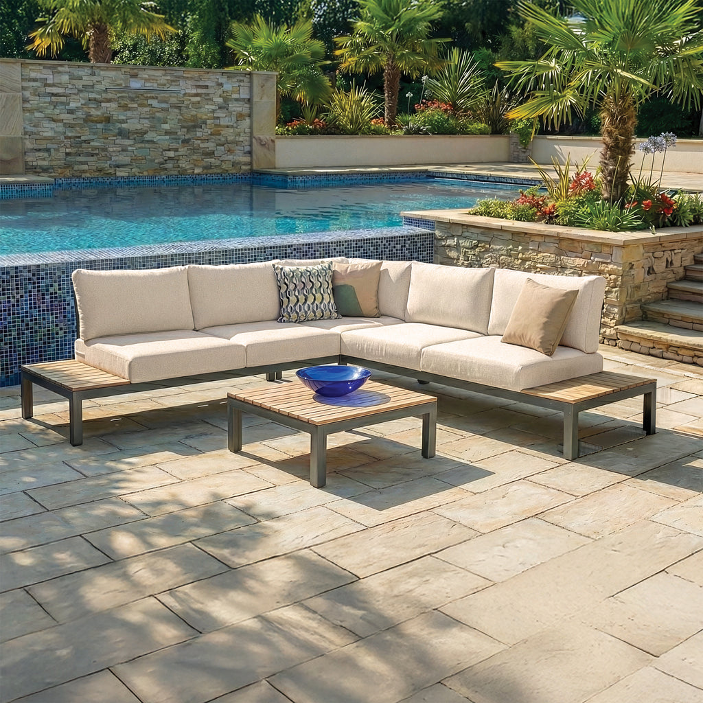 Elba Aluminum 4-Piece Corner Set With Teak Accents – KETTLER USA