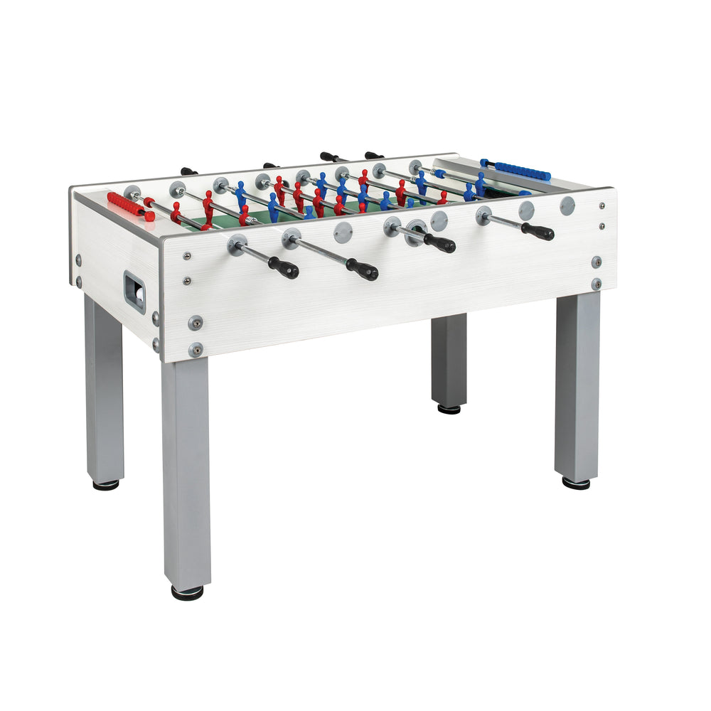 Garlando G-500 Outdoor Foosball Table with weatherproof design, telescopic rods, and sturdy powder-coated metal legs.