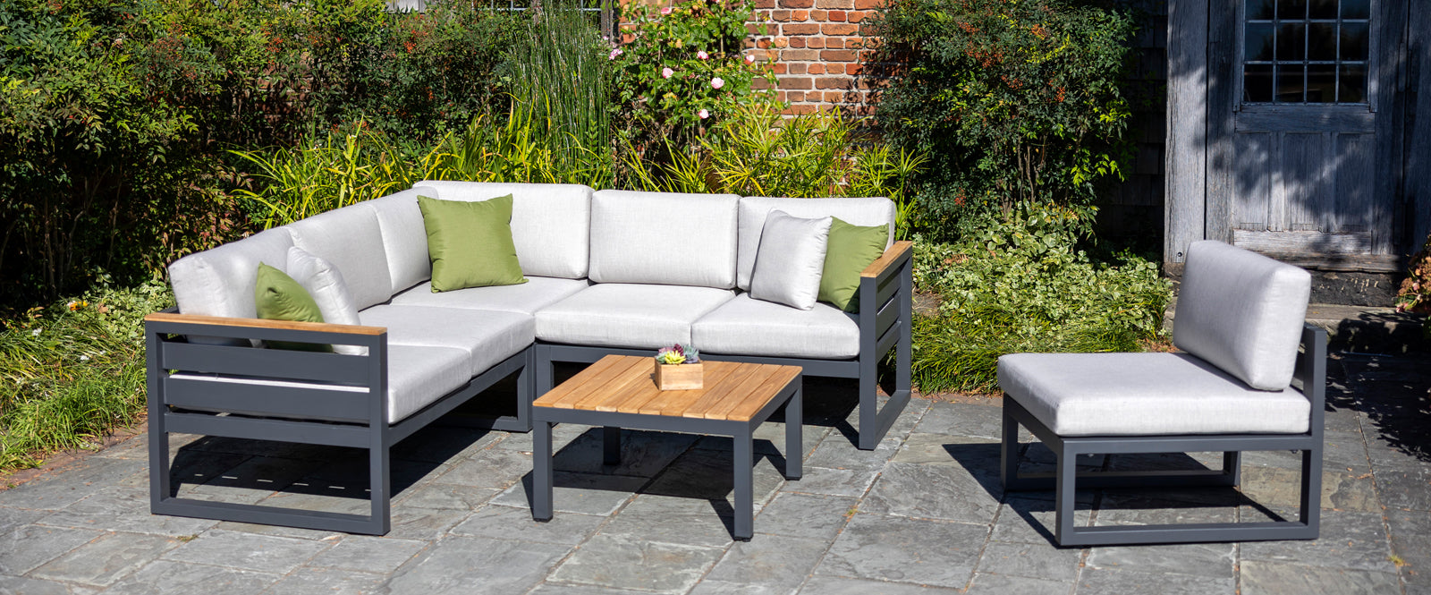 Elba Comfort Corner Set With 90 degree Corner, Square Coffee Table and Chair Pulled Out Single