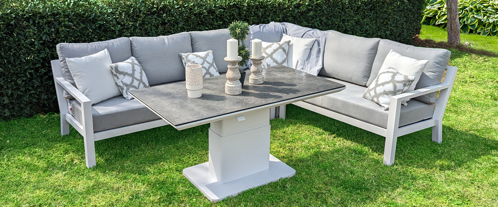 Timber Outdoor Patio Furniture corner set with adjustable height table