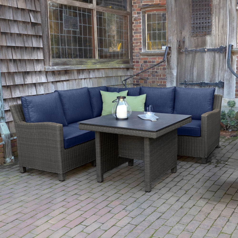 Palma Modular Wicker Corner Set with 37" x 37" Dining Table - Spectrum Indigo