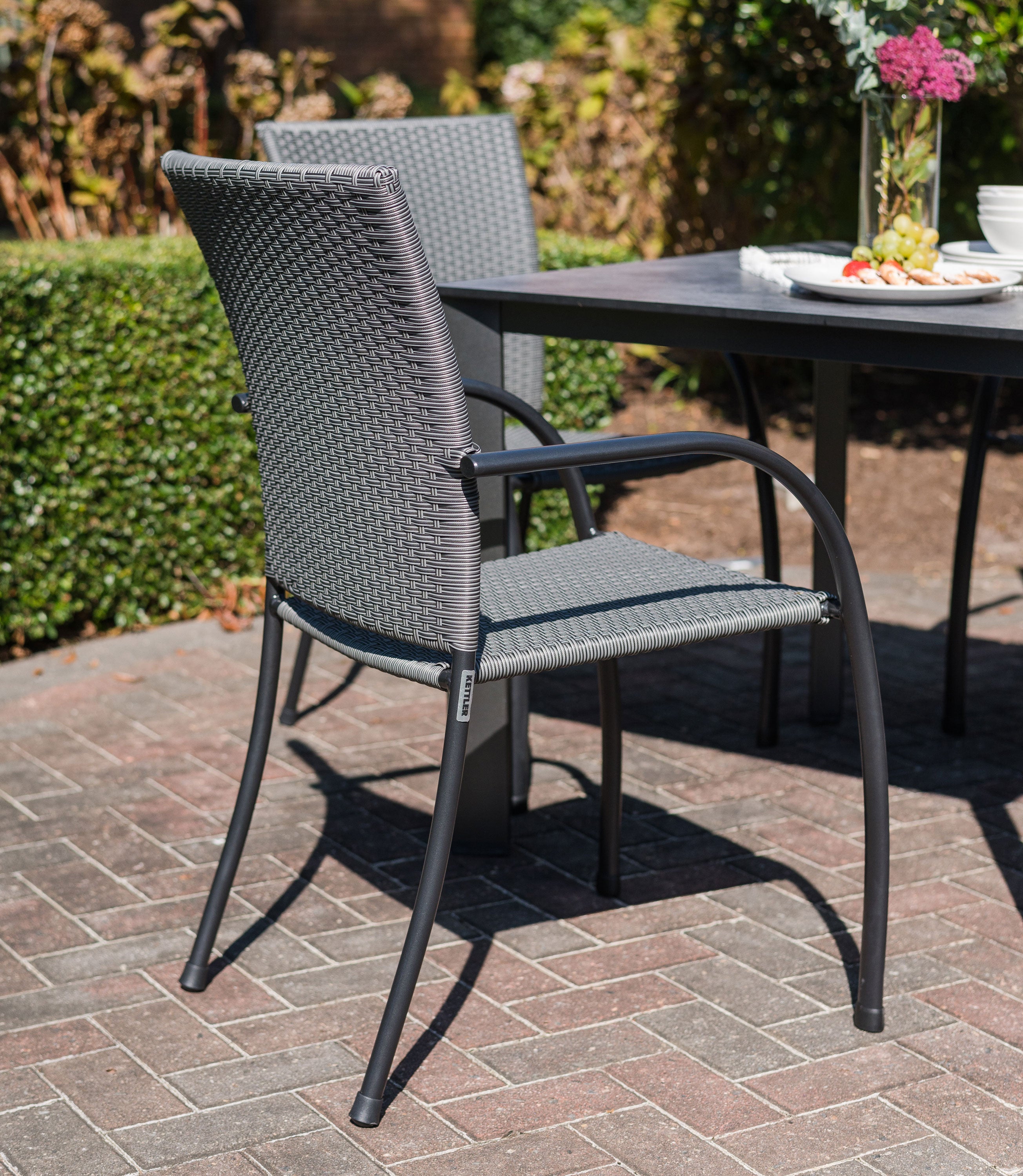 Pilano Woven Stackable Arm Chairs, Silver/Grey Weave - Set Of 6