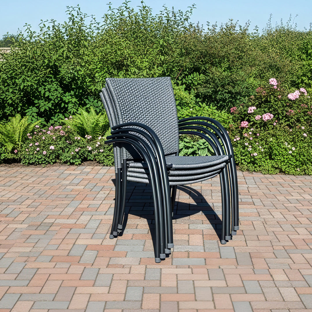 Pilano Woven Stackable Arm Chairs, Silver/Grey Weave - Set Of 6